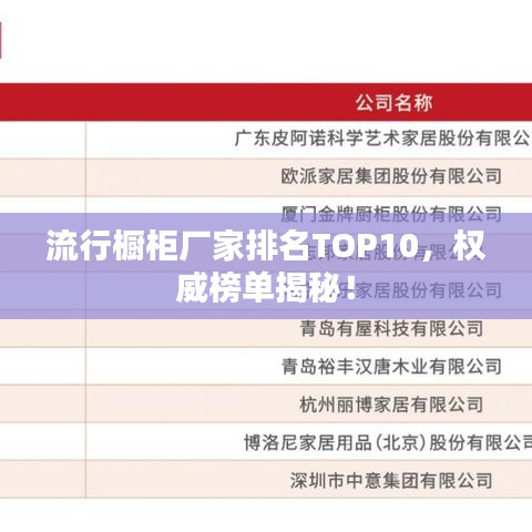 流行橱柜厂家排名TOP10，权威榜单揭秘！