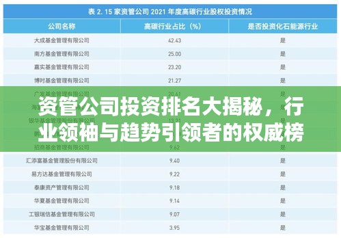 资管公司投资排名大揭秘，行业领袖与趋势引领者的权威榜单