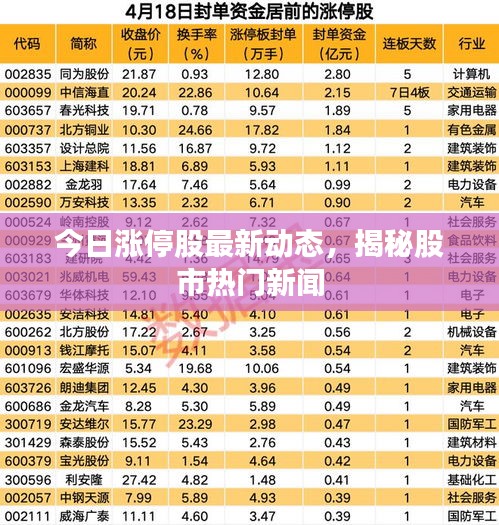 今日涨停股最新动态，揭秘股市热门新闻