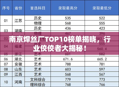 南京焊丝厂TOP10榜单揭晓，行业佼佼者大揭秘！