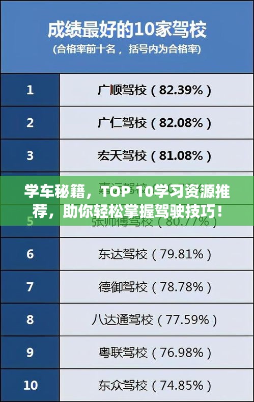 学车秘籍，TOP 10学习资源推荐，助你轻松掌握驾驶技巧！